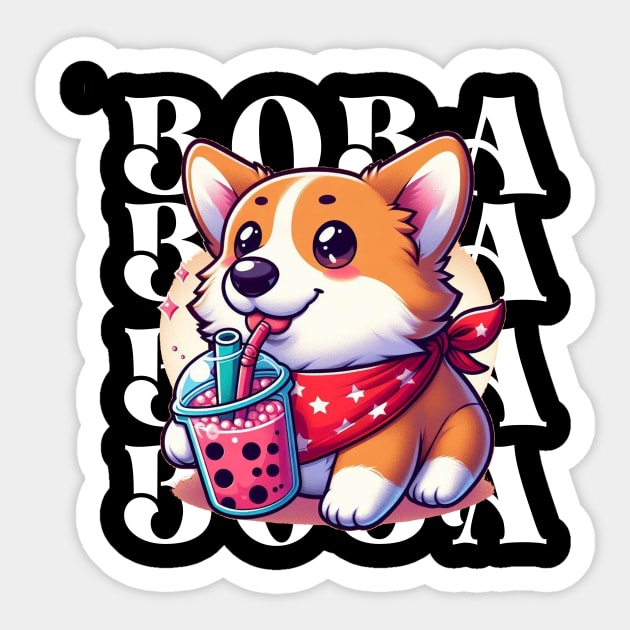 Cute Corgi Drinking Boba T-Shirt: Adorable Dog Tee for Boba Tea Lovers Sticker by dindastylees